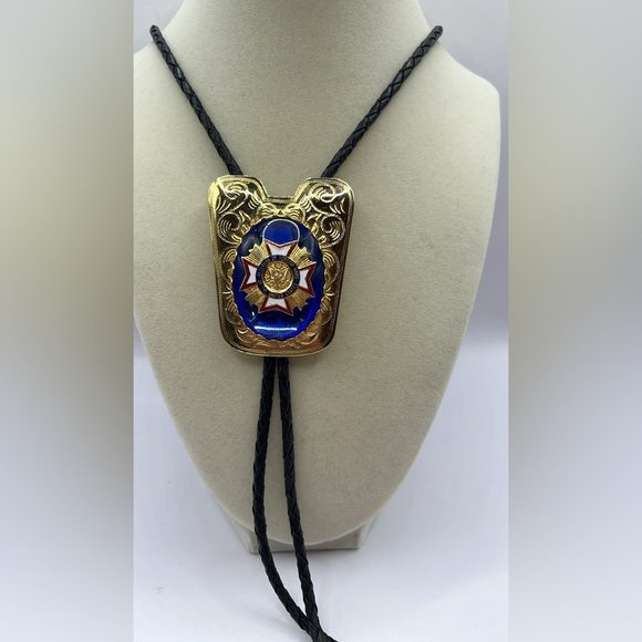 Bolo Tie with Western Accents Veterans of Foreign  Affairs USA  Metal Gold Tie - Picture 4 of 15